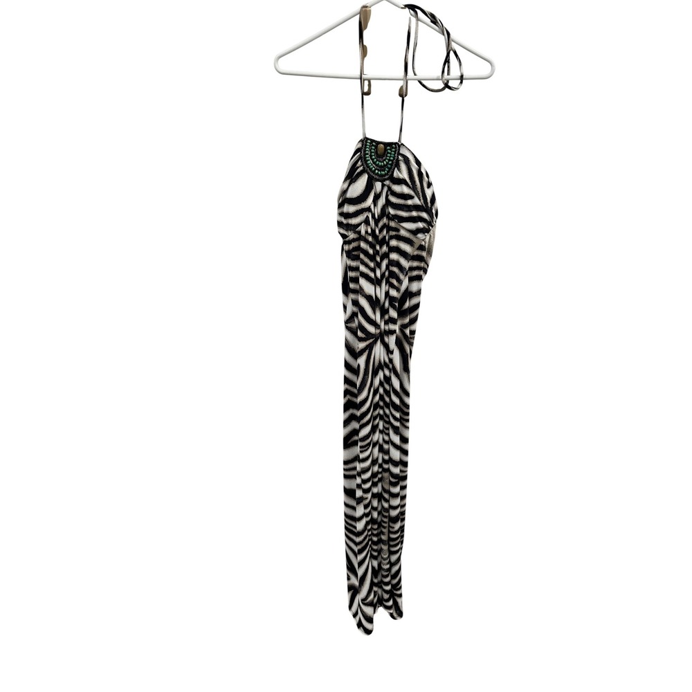 Zebra‎ Print Beaded Halter Maxi Dress Black Tan Small NWT